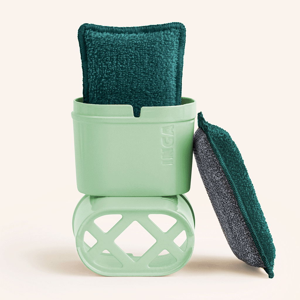 Eponge lavable verte avec support