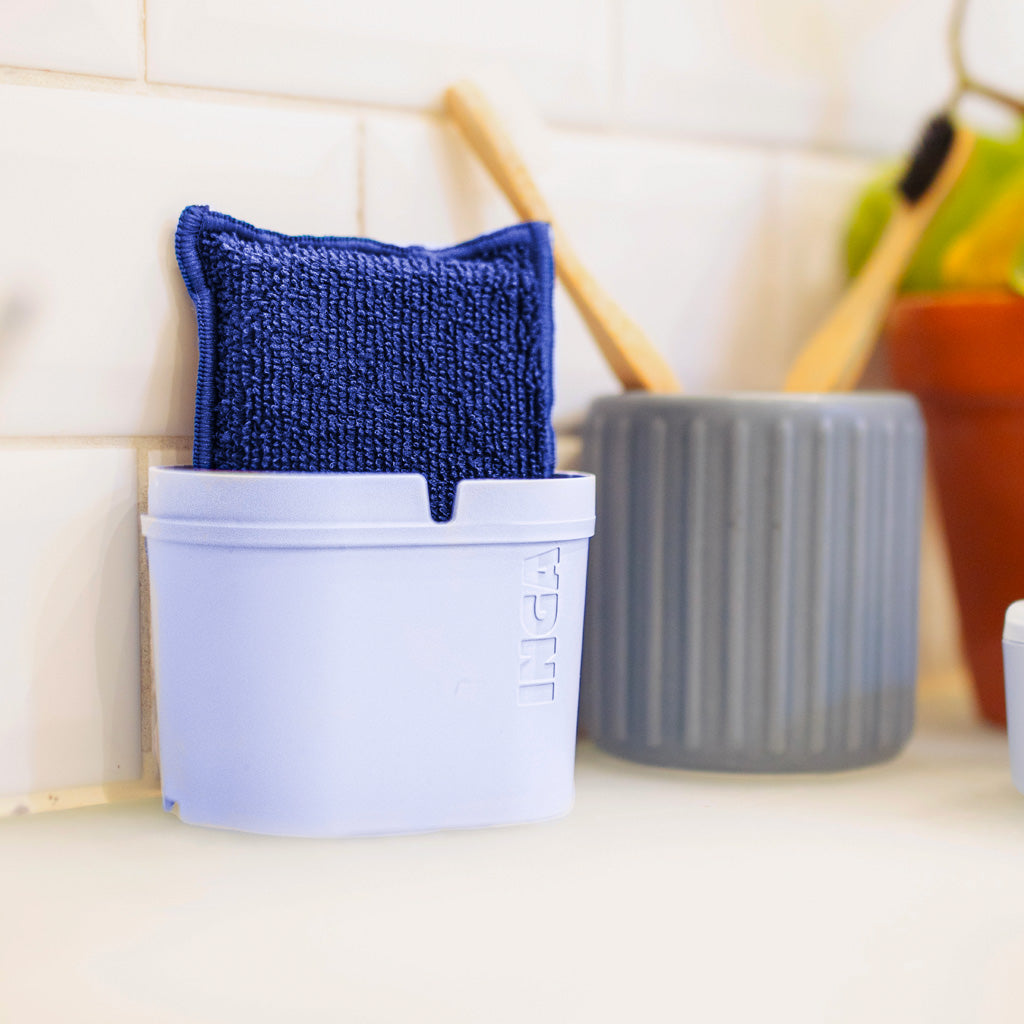 Eponge lavable double absorption bleu avec support