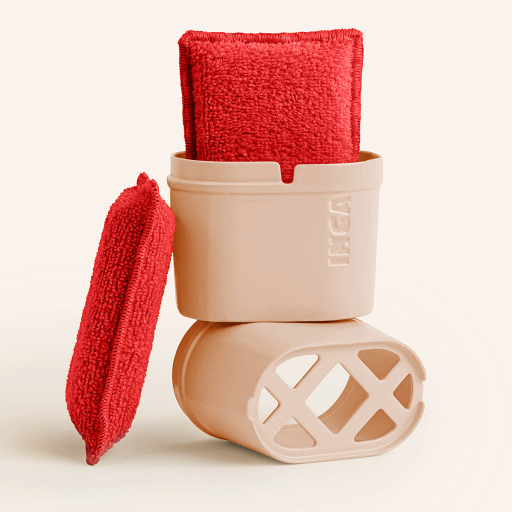 Eponge lavable double absorption rouge avec support