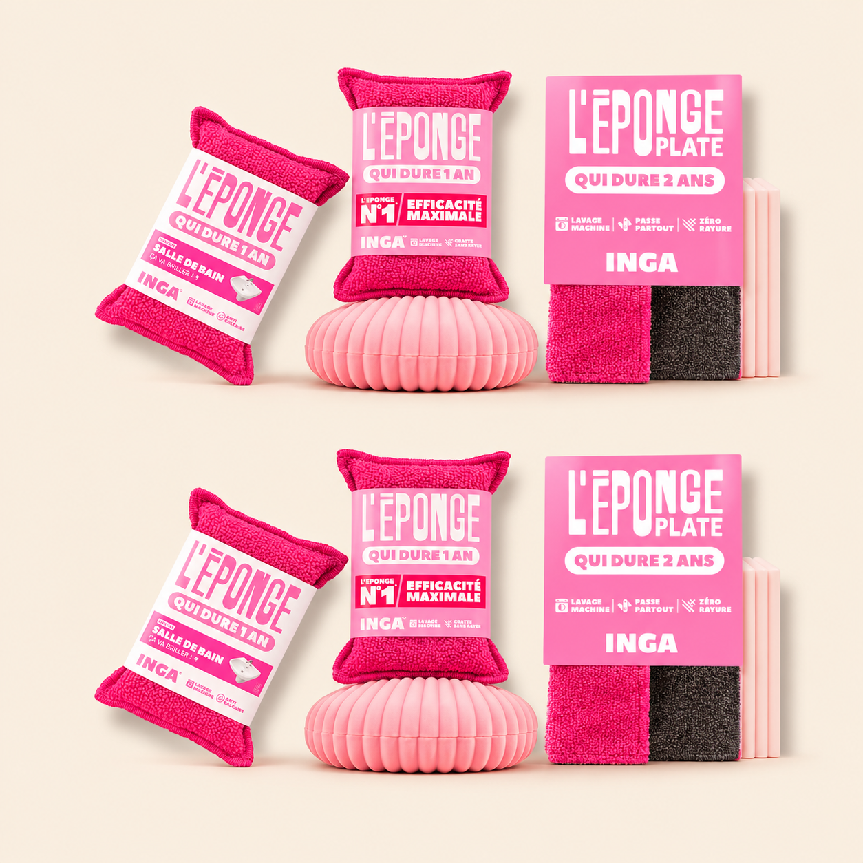 Pack Ruban Rose - Éponges, Éponges Salle de Bain et Plates Ruban Rose