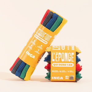 Idée cadeau cuisine zéro déchet : pack éponges et essuie-tout lavables INGA