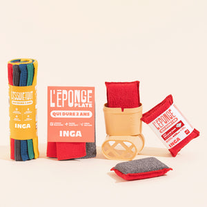Idée cadeau écolo : pack La Totale INGA, 6 éponges lavables et un rouleau d'essuie-tout