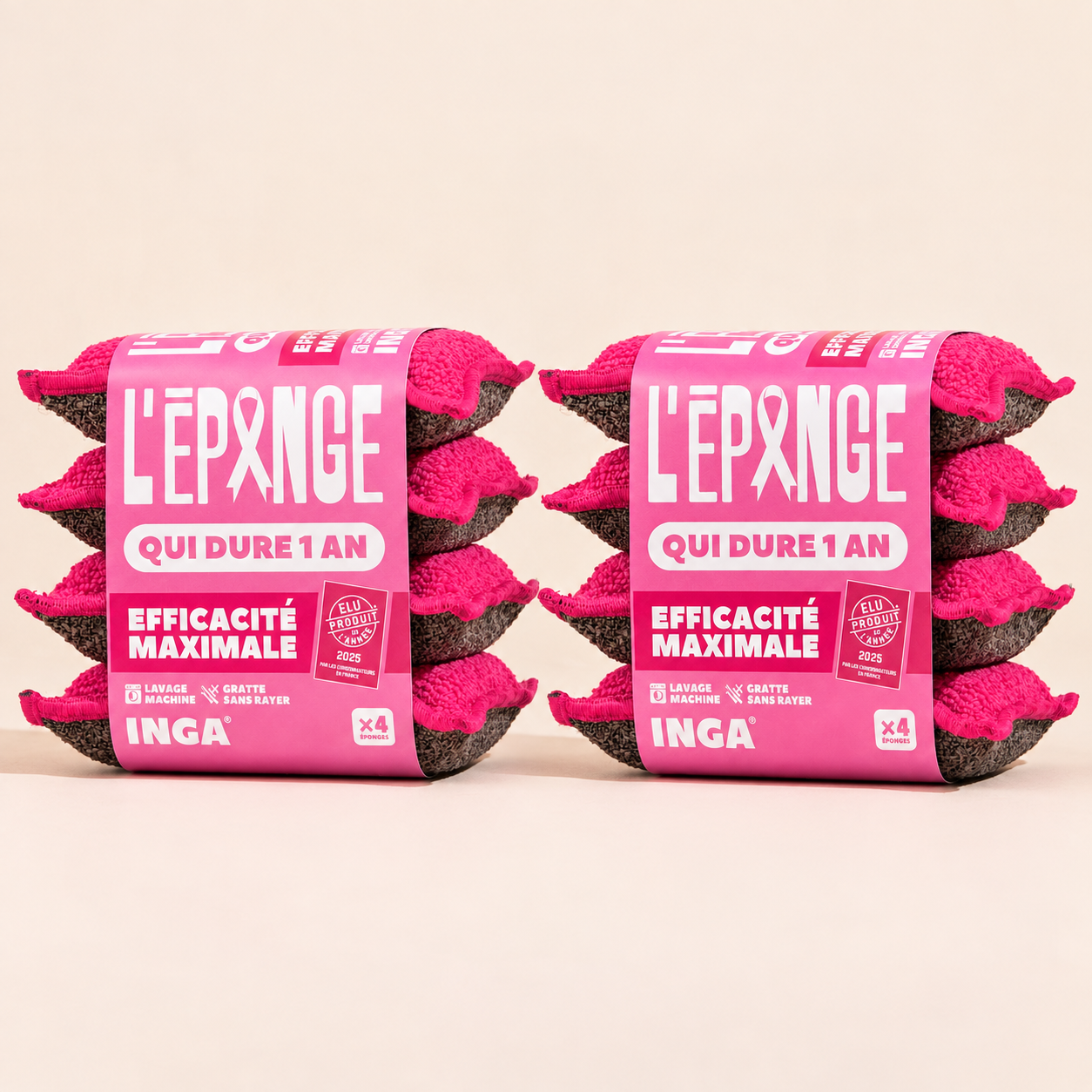 Éponges Lavables Ruban Rose x4
