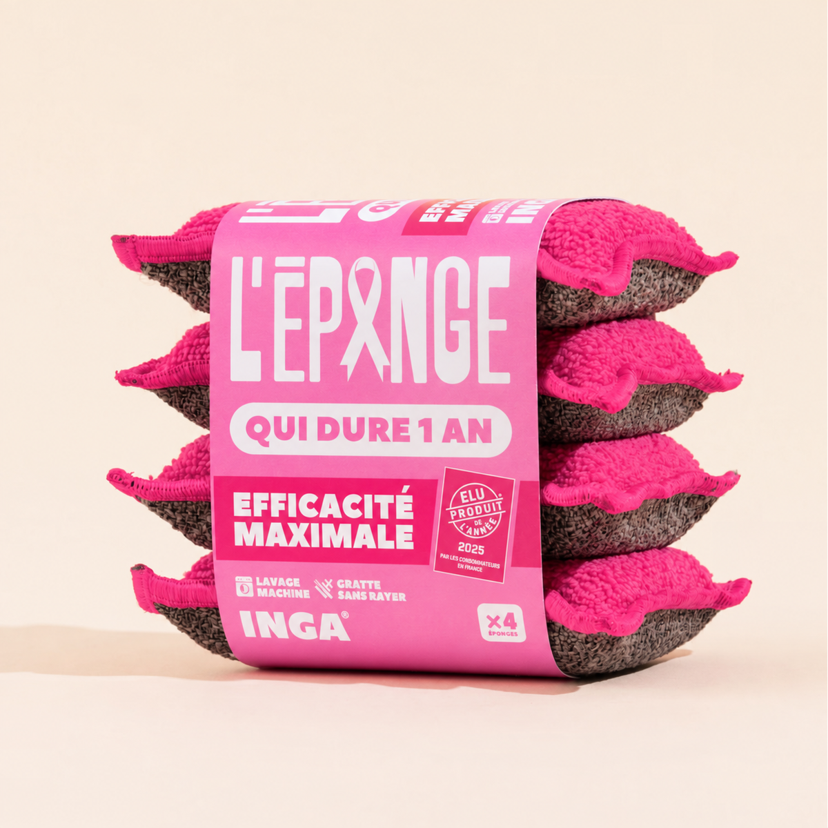 Éponges Lavables Ruban Rose x4