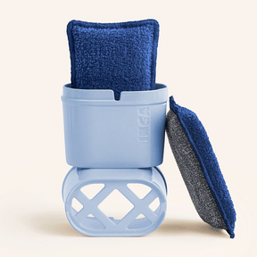 Eponge lavable bleu avec support