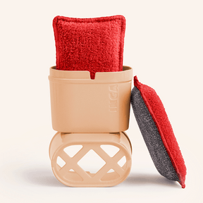 Eponge lavable rouge avec support