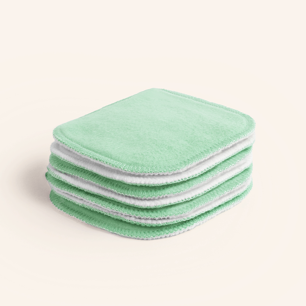 6 cotons démaquillants lavables vert