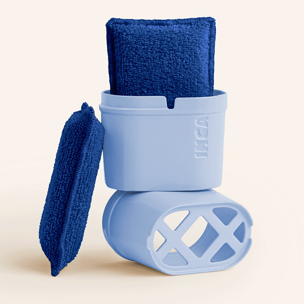 Eponge lavable double absorption bleu avec support